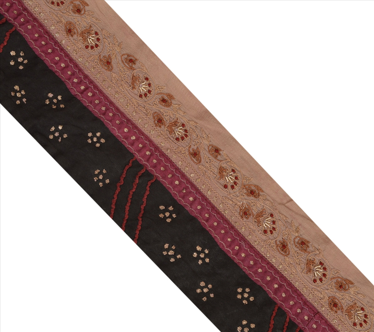 Sanskriti Vintage Sari Border Hand Embroidered 1Yd Indian Trim Sewing Beige Lace