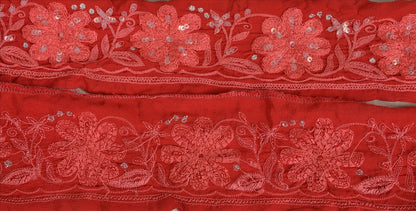Sanskriti Vintage Sari Border Hand Beaded 1 Yd Indian Trim Sewing Red Zari Lace