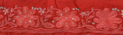 Sanskriti Vintage Sari Border Hand Beaded 1 Yd Indian Trim Sewing Red Zari Lace