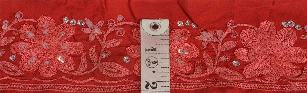 Sanskriti Vintage Sari Border Hand Beaded 1 Yd Indian Trim Sewing Red Zari Lace