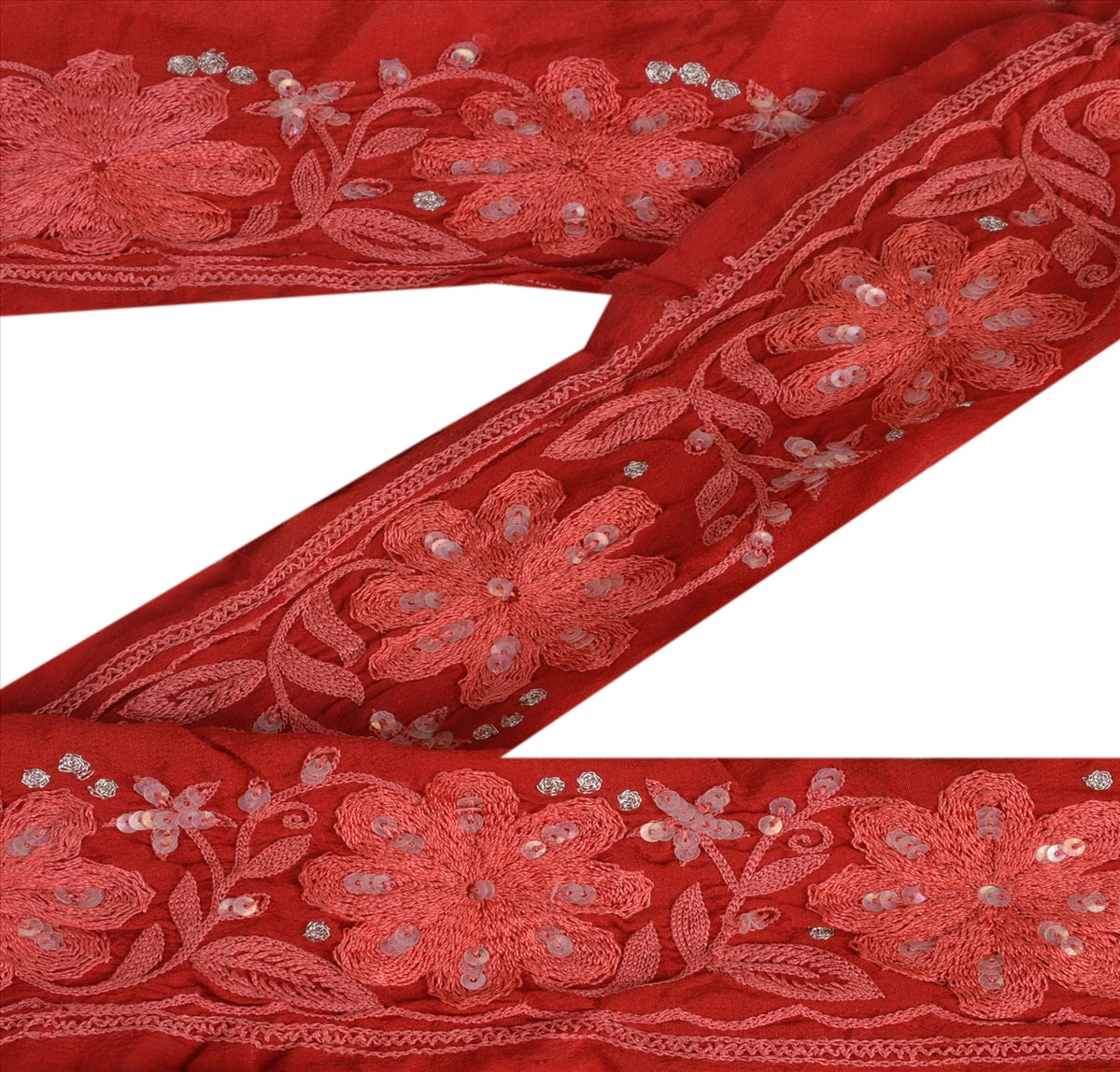 Sanskriti Vintage Sari Border Hand Beaded 1 Yd Indian Trim Sewing Red Zari Lace