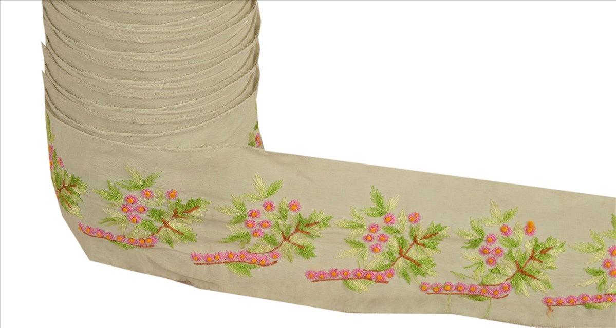 Sanskriti Vintage Sari Border Hand Embroidered 1Yd Indian Trim Sewing Cream Lace