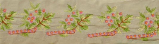 Sanskriti Vintage Sari Border Hand Embroidered 1Yd Indian Trim Sewing Cream Lace