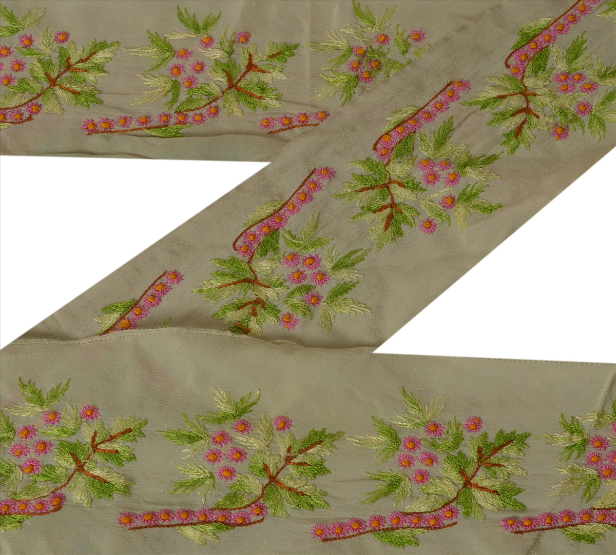 Sanskriti Vintage Sari Border Hand Embroidered 1Yd Indian Trim Sewing Cream Lace