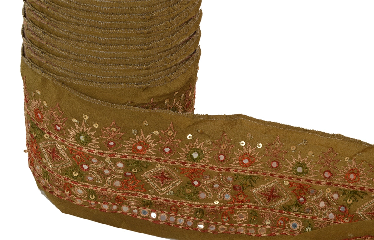 Sanskriti Vintage Sari Border Antique Hand Beaded 1 Yd Indian Trim Sewing Green Zari Lace