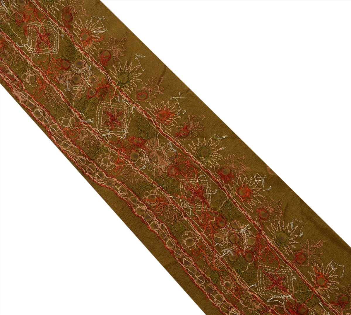 Sanskriti Vintage Sari Border Antique Hand Beaded 1 Yd Indian Trim Sewing Green Zari Lace