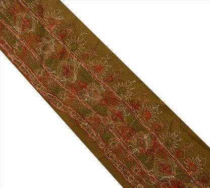 Sanskriti Vintage Sari Border Antique Hand Beaded 1 Yd Indian Trim Sewing Green Zari Lace