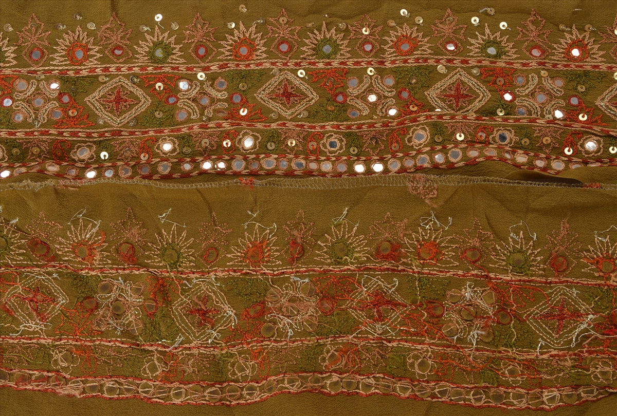 Sanskriti Vintage Sari Border Antique Hand Beaded 1 Yd Indian Trim Sewing Green Zari Lace