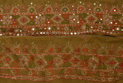 Sanskriti Vintage Sari Border Antique Hand Beaded 1 Yd Indian Trim Sewing Green Zari Lace