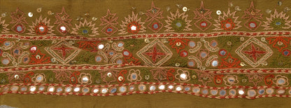 Sanskriti Vintage Sari Border Antique Hand Beaded 1 Yd Indian Trim Sewing Green Zari Lace