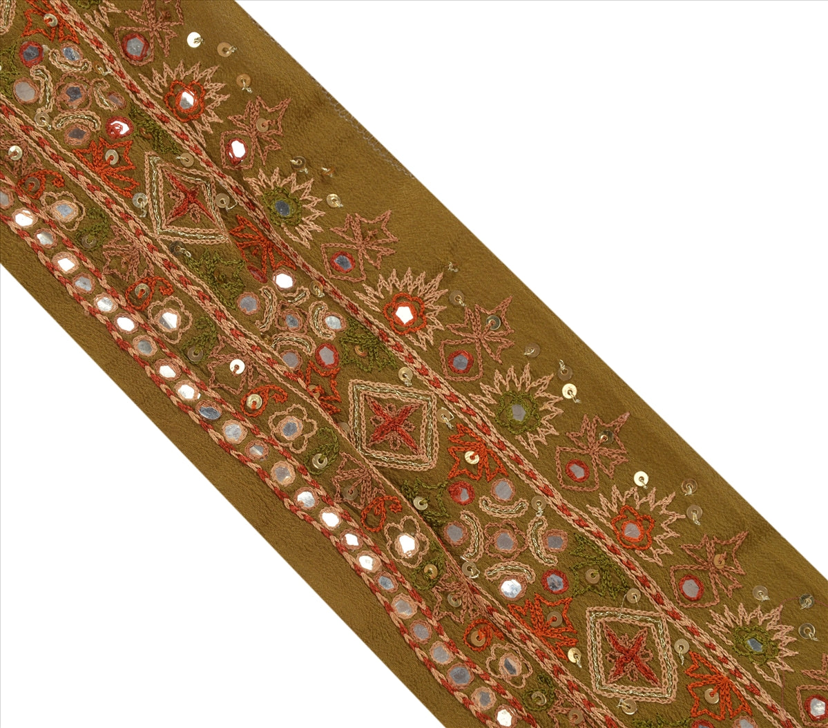 Sanskriti Vintage Sari Border Antique Hand Beaded 1 Yd Indian Trim Sewing Green Zari Lace