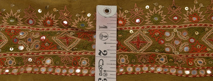 Sanskriti Vintage Sari Border Antique Hand Beaded 1 Yd Indian Trim Sewing Green Zari Lace