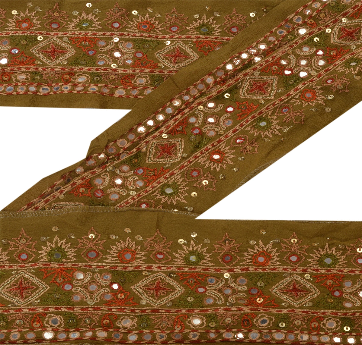 Sanskriti Vintage Sari Border Antique Hand Beaded 1 Yd Indian Trim Sewing Green Zari Lace