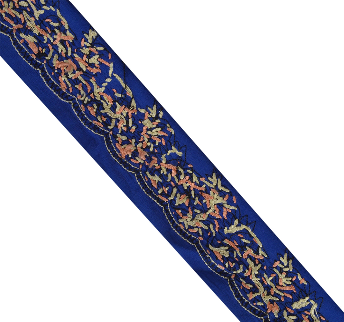 Sanskriti Vintage Sari Border Antique Hand Embroidered 1 Yd Indian Trim Ribbon Blue Lace