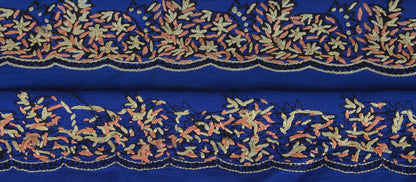 Sanskriti Vintage Sari Border Antique Hand Embroidered 1 Yd Indian Trim Ribbon Blue Lace