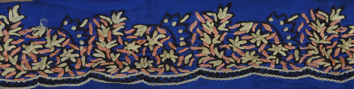 Sanskriti Vintage Sari Border Antique Hand Embroidered 1 Yd Indian Trim Ribbon Blue Lace
