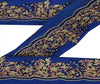 Sanskriti Vintage Sari Border Antique Hand Embroidered 1 Yd Indian Trim Ribbon Blue Lace