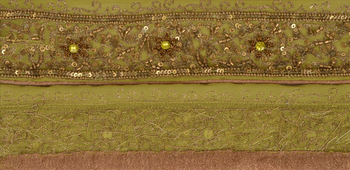 Sanskriti Vintage Sari Border Antique Hand Beaded 1 Yd Indian Trim Sewing Green Zari Lace