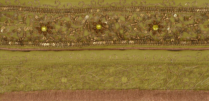 Sanskriti Vintage Sari Border Antique Hand Beaded 1 Yd Indian Trim Sewing Green Zari Lace