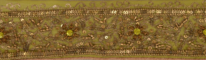Sanskriti Vintage Sari Border Antique Hand Beaded 1 Yd Indian Trim Sewing Green Zari Lace