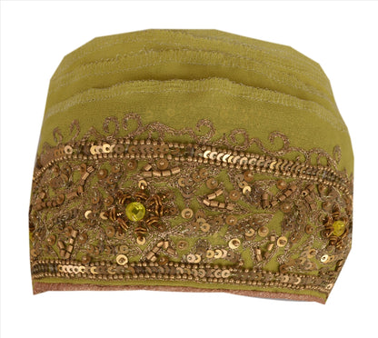 Sanskriti Vintage Sari Border Antique Hand Beaded 1 Yd Indian Trim Sewing Green Zari Lace