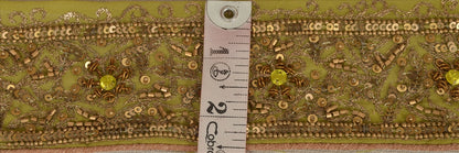 Sanskriti Vintage Sari Border Antique Hand Beaded 1 Yd Indian Trim Sewing Green Zari Lace