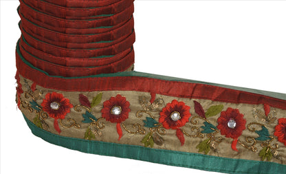 Sanskriti Vintage Sari Border Antique Hand Beaded 1 Yd Indian Trim Sewing Green Patch Lace