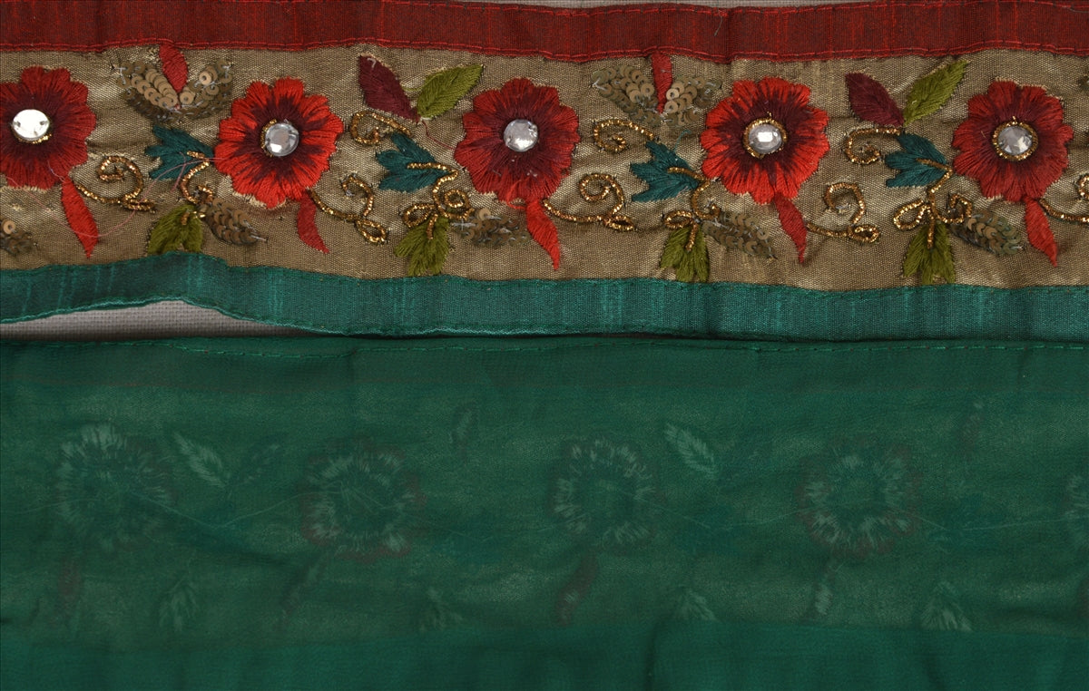 Sanskriti Vintage Sari Border Antique Hand Beaded 1 Yd Indian Trim Sewing Green Patch Lace
