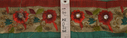 Sanskriti Vintage Sari Border Antique Hand Beaded 1 Yd Indian Trim Sewing Green Patch Lace