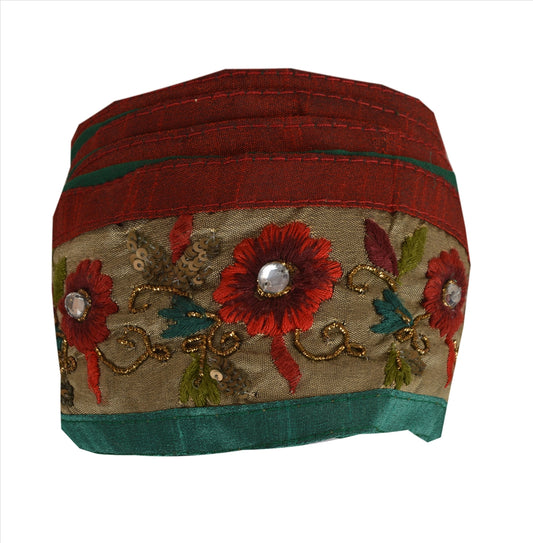 Sanskriti Vintage Sari Border Antique Hand Beaded 1 Yd Indian Trim Sewing Green Patch Lace