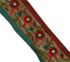 Sanskriti Vintage Sari Border Antique Hand Beaded 1 Yd Indian Trim Sewing Green Patch Lace