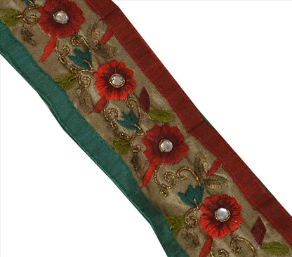 Sanskriti Vintage Sari Border Antique Hand Beaded 1 Yd Indian Trim Sewing Green Patch Lace