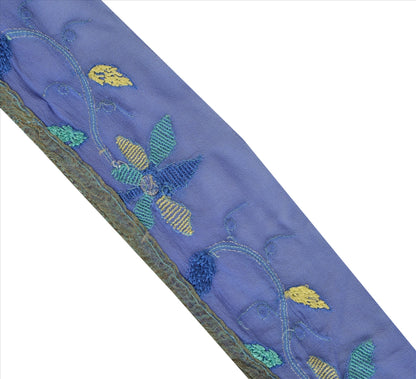 Sanskriti Vintage Sari Border Antique Hand Beaded 1 Yd Indian Trim Sewing Blue Zari Lace