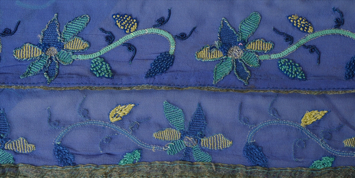 Sanskriti Vintage Sari Border Antique Hand Beaded 1 Yd Indian Trim Sewing Blue Zari Lace