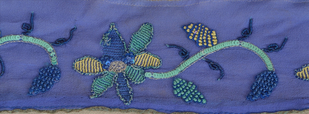 Sanskriti Vintage Sari Border Antique Hand Beaded 1 Yd Indian Trim Sewing Blue Zari Lace