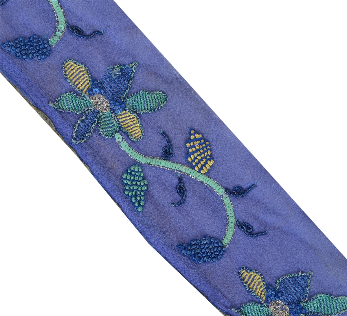 Sanskriti Vintage Sari Border Antique Hand Beaded 1 Yd Indian Trim Sewing Blue Zari Lace