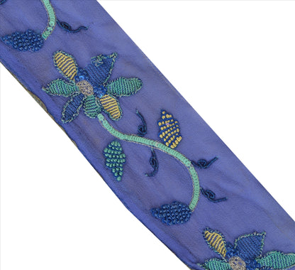 Sanskriti Vintage Sari Border Antique Hand Beaded 1 Yd Indian Trim Sewing Blue Zari Lace