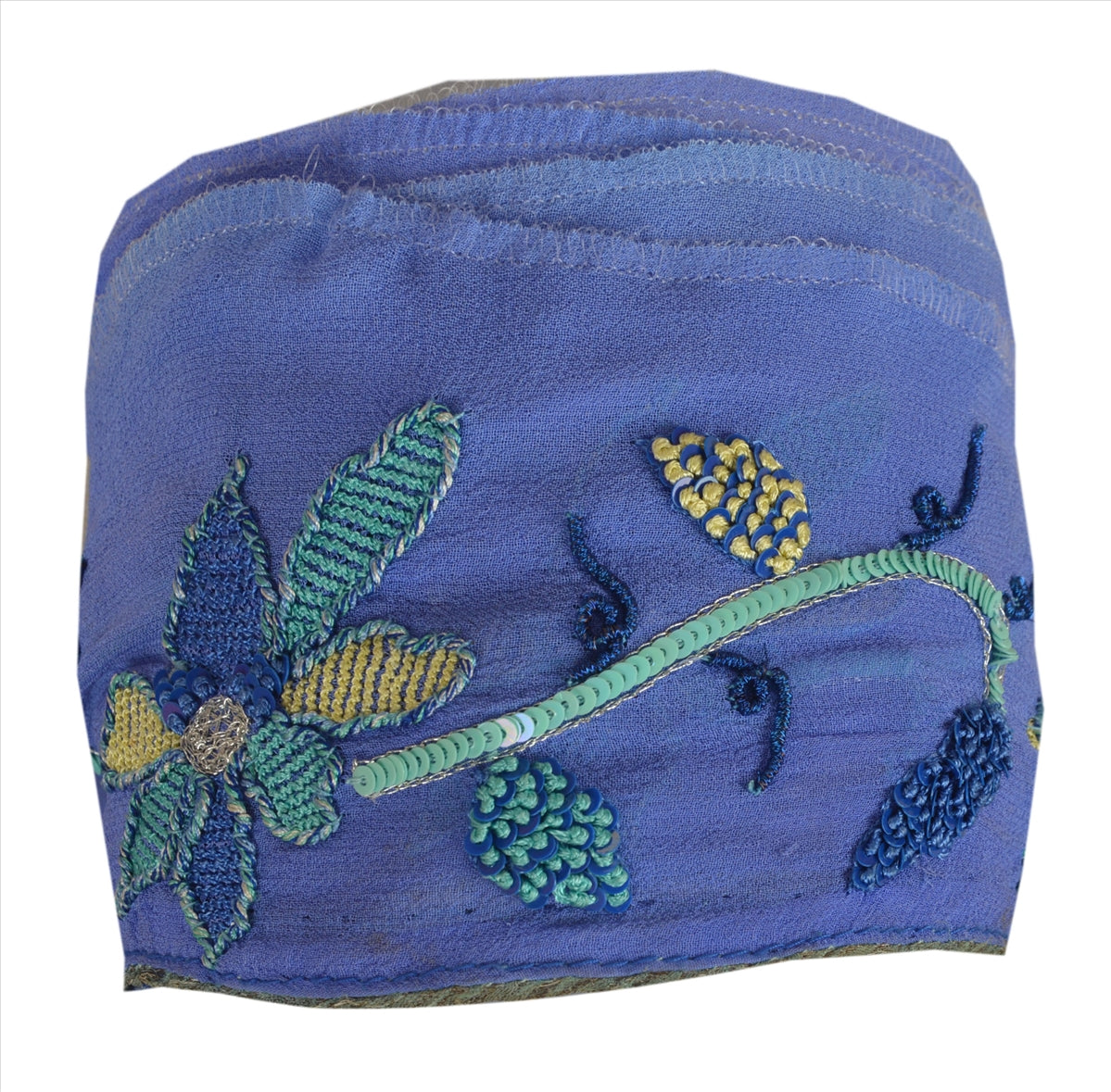 Sanskriti Vintage Sari Border Antique Hand Beaded 1 Yd Indian Trim Sewing Blue Zari Lace