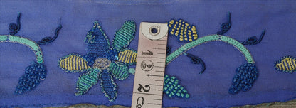 Sanskriti Vintage Sari Border Antique Hand Beaded 1 Yd Indian Trim Sewing Blue Zari Lace