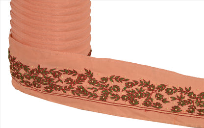 Sanskriti Vintage Sari Border Antique Hand Embroidered 1 Yd Indian Trim Ribbon Peach Lace