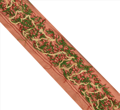 Sanskriti Vintage Sari Border Antique Hand Embroidered 1 Yd Indian Trim Ribbon Peach Lace
