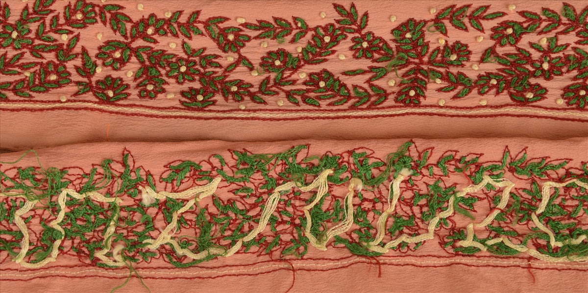 Sanskriti Vintage Sari Border Antique Hand Embroidered 1 Yd Indian Trim Ribbon Peach Lace