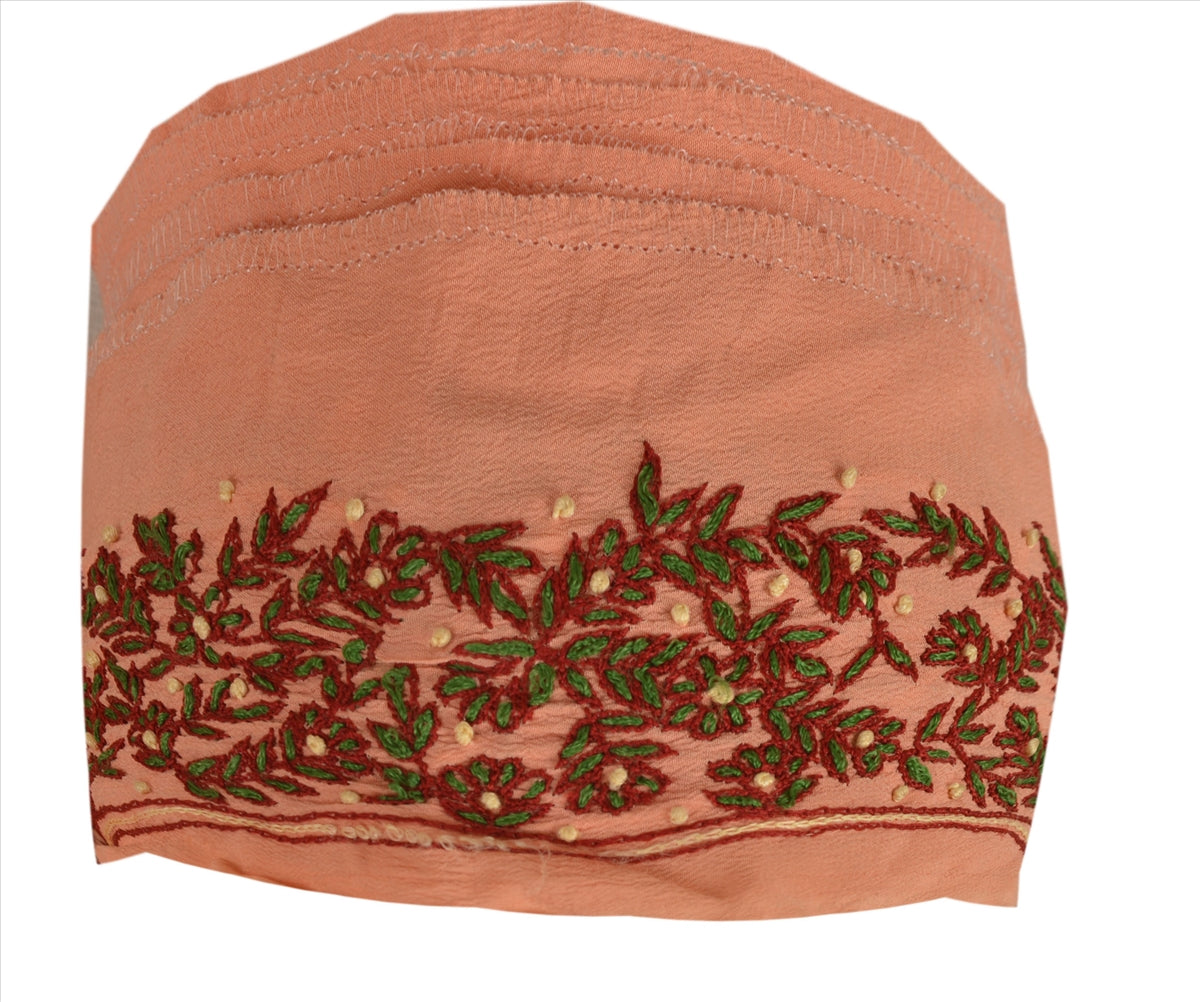 Sanskriti Vintage Sari Border Antique Hand Embroidered 1 Yd Indian Trim Ribbon Peach Lace