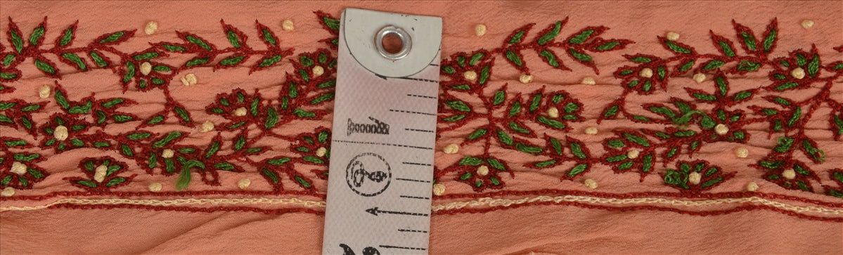 Sanskriti Vintage Sari Border Antique Hand Embroidered 1 Yd Indian Trim Ribbon Peach Lace