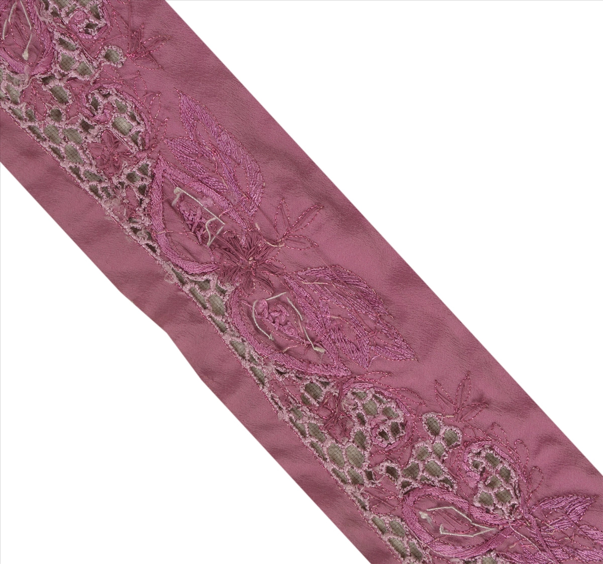 Sanskriti Vintage Sari Border Antique Hand Beaded 1 Yd Indian Trim Sewing Pink Zari Lace