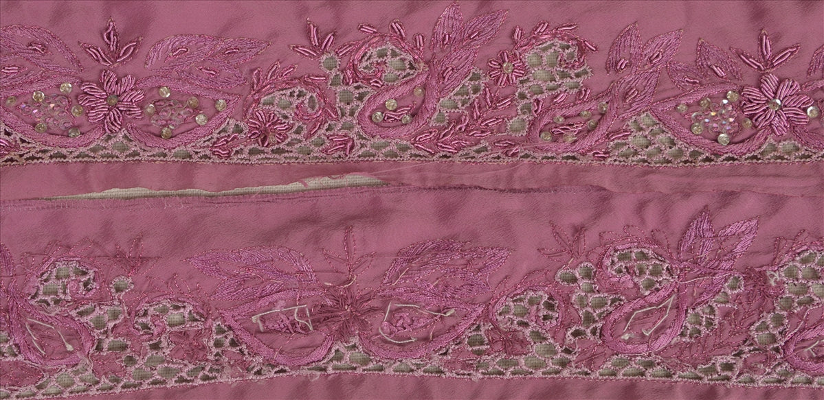 Sanskriti Vintage Sari Border Antique Hand Beaded 1 Yd Indian Trim Sewing Pink Zari Lace