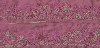 Sanskriti Vintage Sari Border Antique Hand Beaded 1 Yd Indian Trim Sewing Pink Zari Lace