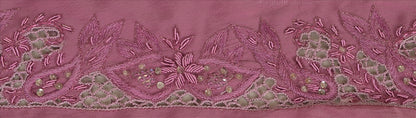 Sanskriti Vintage Sari Border Antique Hand Beaded 1 Yd Indian Trim Sewing Pink Zari Lace