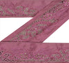 Sanskriti Vintage Sari Border Antique Hand Beaded 1 Yd Indian Trim Sewing Pink Zari Lace