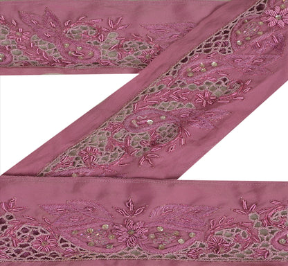 Sanskriti Vintage Sari Border Antique Hand Beaded 1 Yd Indian Trim Sewing Pink Zari Lace